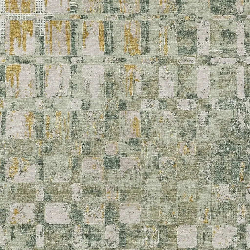 10' X 14' Green And Beige Abstract Washable Indoor Outdoor Area Rug Homeroots Outdoor