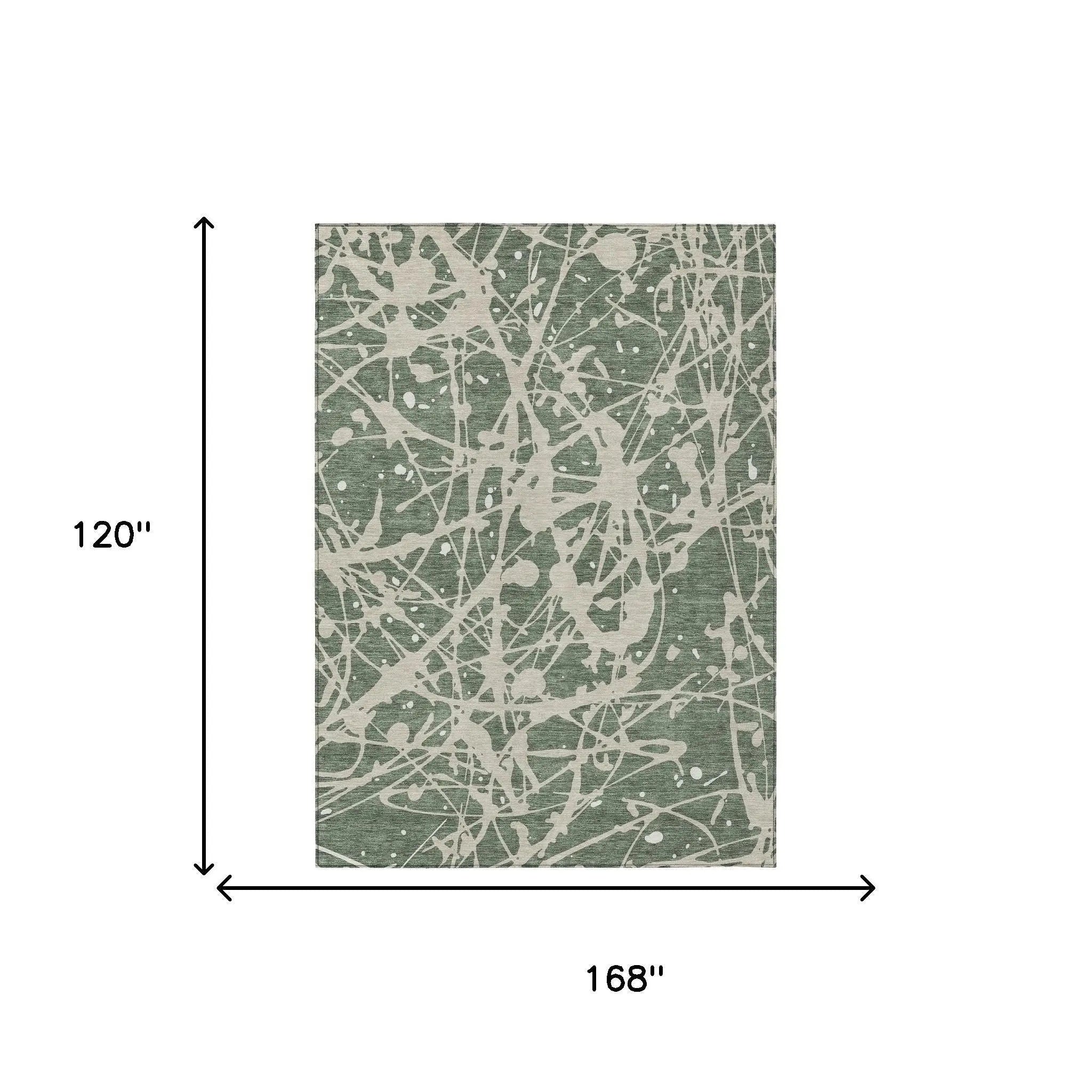 10' X 14' Green And Beige Abstract Washable Indoor Outdoor Area Rug Homeroots Outdoor