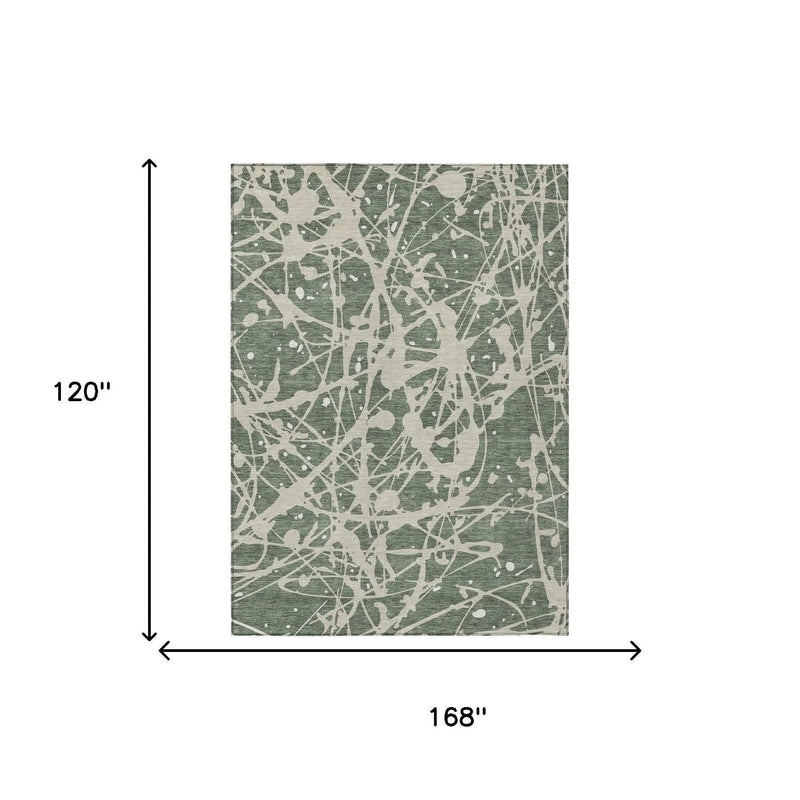 10' X 14' Green And Beige Abstract Washable Indoor Outdoor Area Rug Homeroots Outdoor