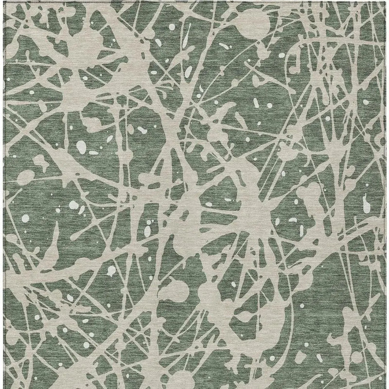10' X 14' Green And Beige Abstract Washable Indoor Outdoor Area Rug Homeroots Outdoor