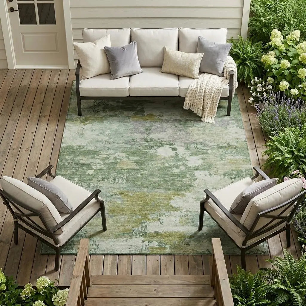 10' X 14' Green And Beige Abstract Washable Indoor Outdoor Area Rug Homeroots Outdoor