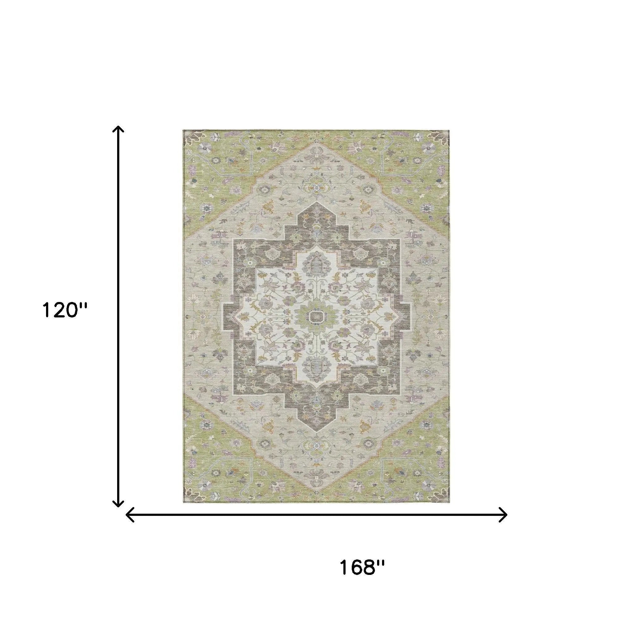 10' X 14' Green And Beige Floral Medallion Washable Indoor Outdoor Area Rug Homeroots Outdoor