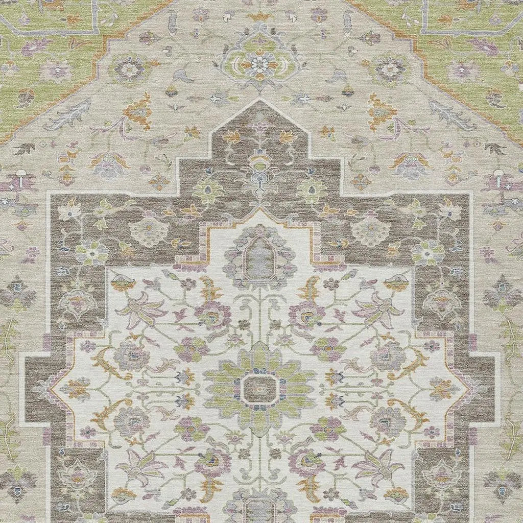 10' X 14' Green And Beige Floral Medallion Washable Indoor Outdoor Area Rug Homeroots Outdoor