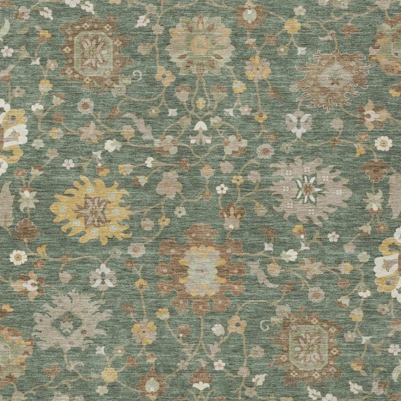 10' X 14' Green And Beige Floral Washable Indoor Outdoor Area Rug Homeroots Outdoor