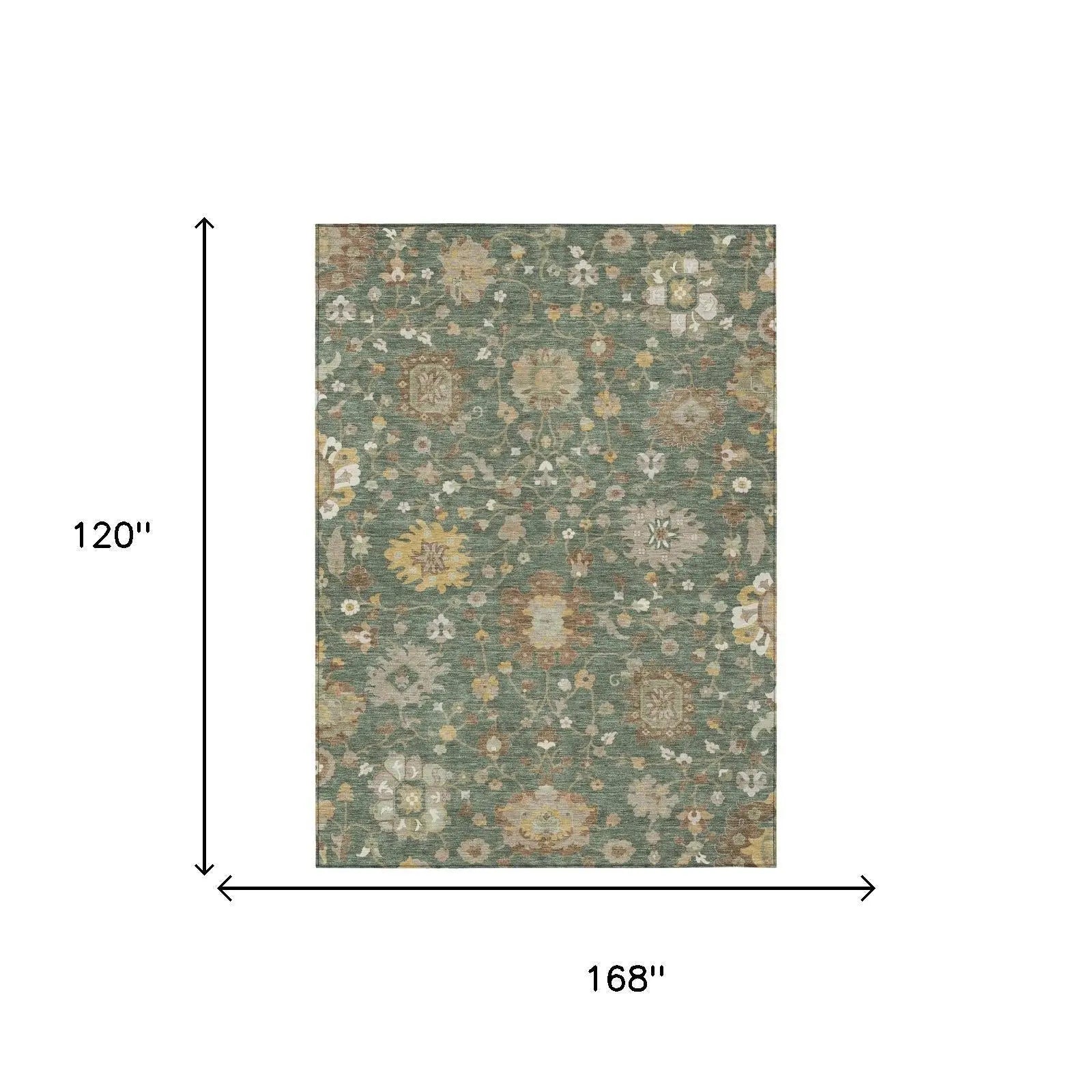 10' X 14' Green And Beige Floral Washable Indoor Outdoor Area Rug Homeroots Outdoor