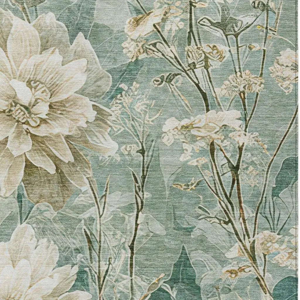 10' X 14' Green And Beige Floral Washable Indoor Outdoor Area Rug Homeroots Outdoor