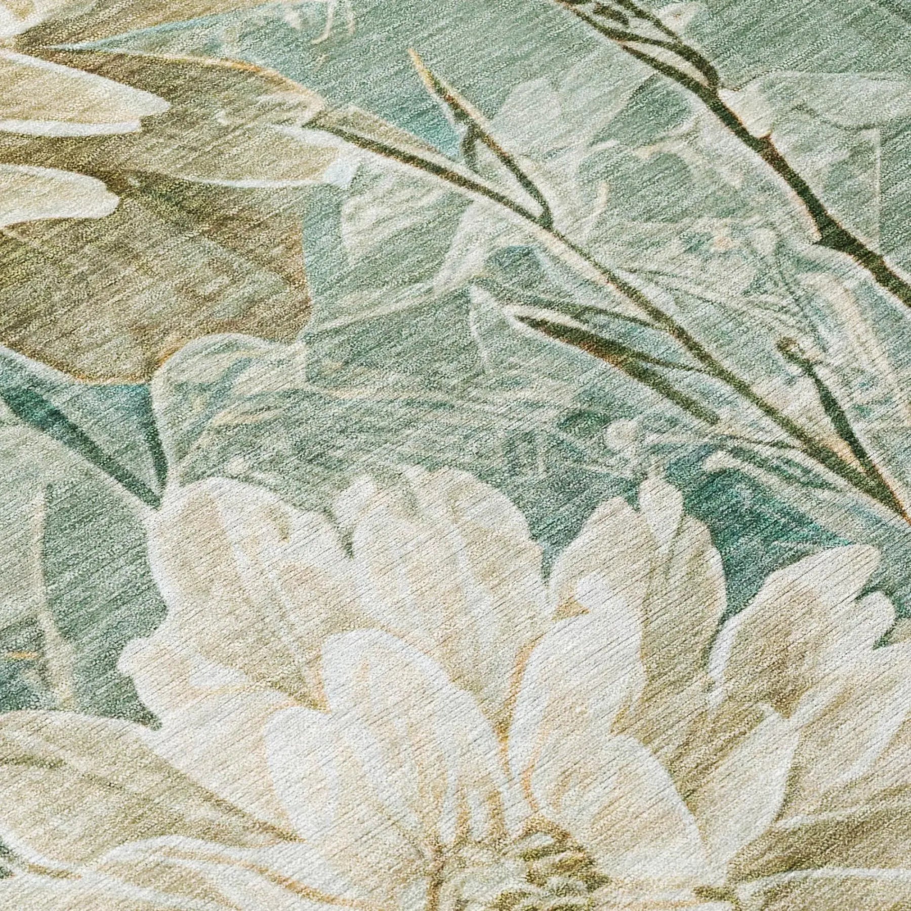 10' X 14' Green And Beige Floral Washable Indoor Outdoor Area Rug Homeroots Outdoor