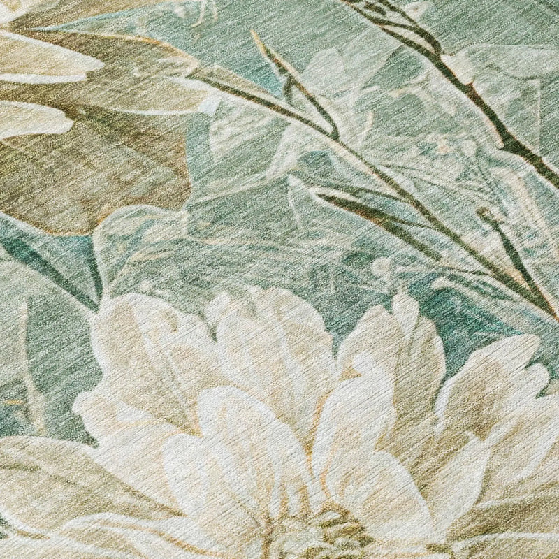 10' X 14' Green And Beige Floral Washable Indoor Outdoor Area Rug Homeroots Outdoor