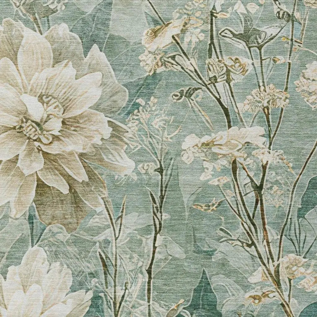10' X 14' Green And Beige Floral Washable Indoor Outdoor Area Rug Homeroots Outdoor