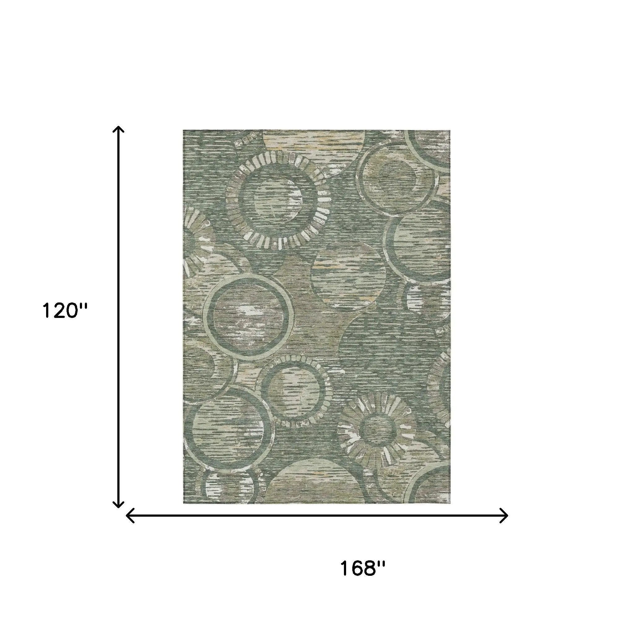 10' X 14' Green And Beige Geometric Washable Indoor Outdoor Area Rug Homeroots Outdoor