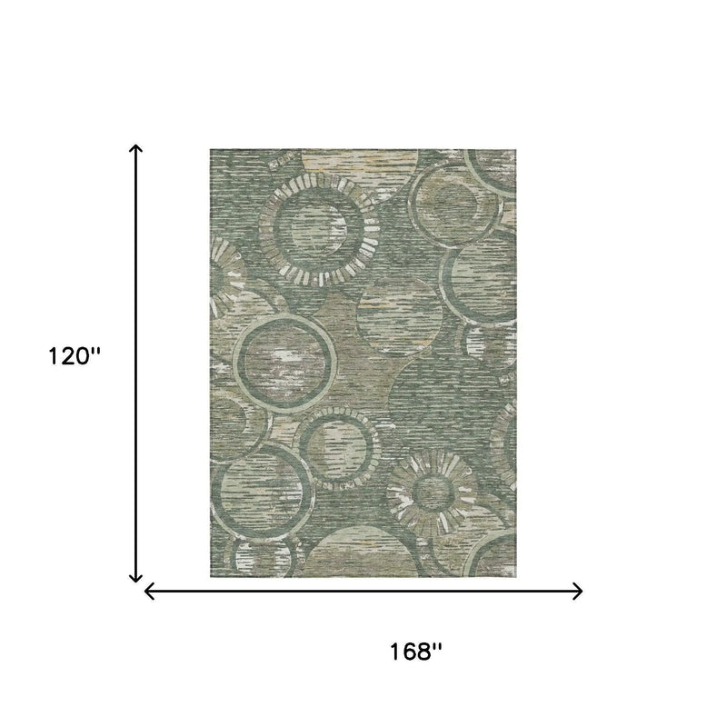 10' X 14' Green And Beige Geometric Washable Indoor Outdoor Area Rug Homeroots Outdoor