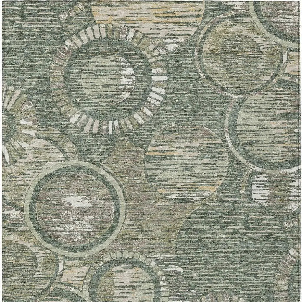 10' X 14' Green And Beige Geometric Washable Indoor Outdoor Area Rug Homeroots Outdoor