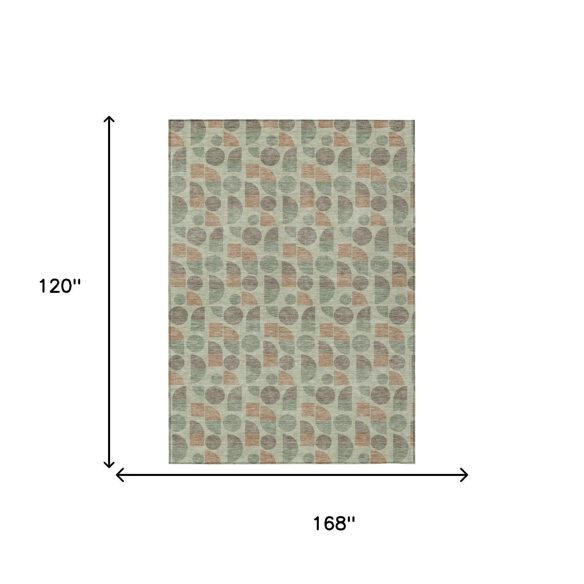 10' X 14' Green And Beige Geometric Washable Indoor Outdoor Area Rug Homeroots Outdoor