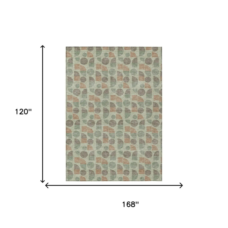 10' X 14' Green And Beige Geometric Washable Indoor Outdoor Area Rug Homeroots Outdoor