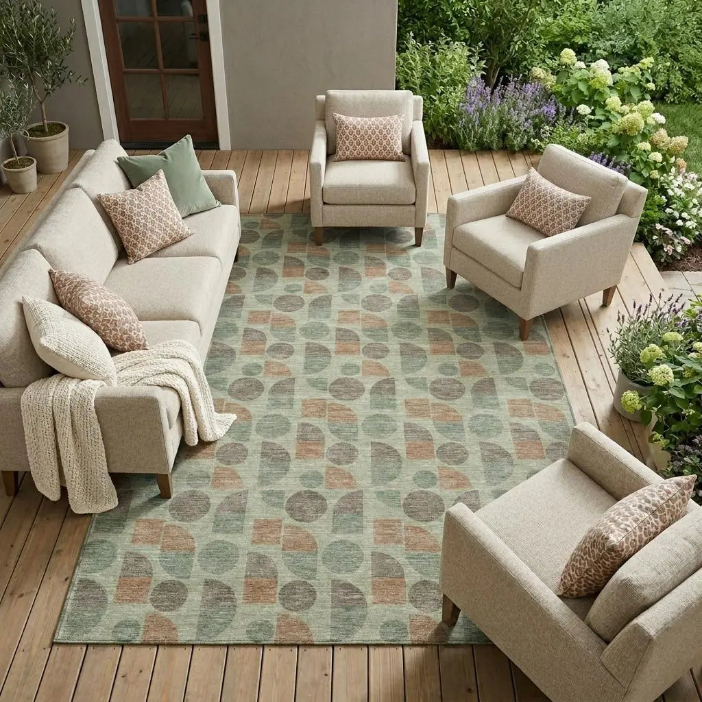 10' X 14' Green And Beige Geometric Washable Indoor Outdoor Area Rug Homeroots Outdoor
