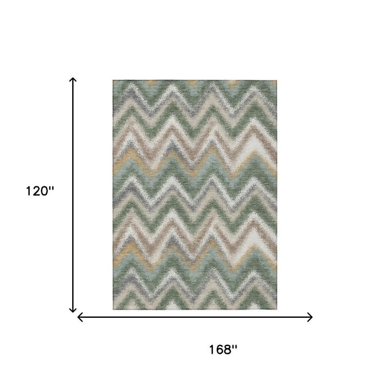 10' X 14' Green And Beige Geometric Washable Indoor Outdoor Area Rug Homeroots Outdoor