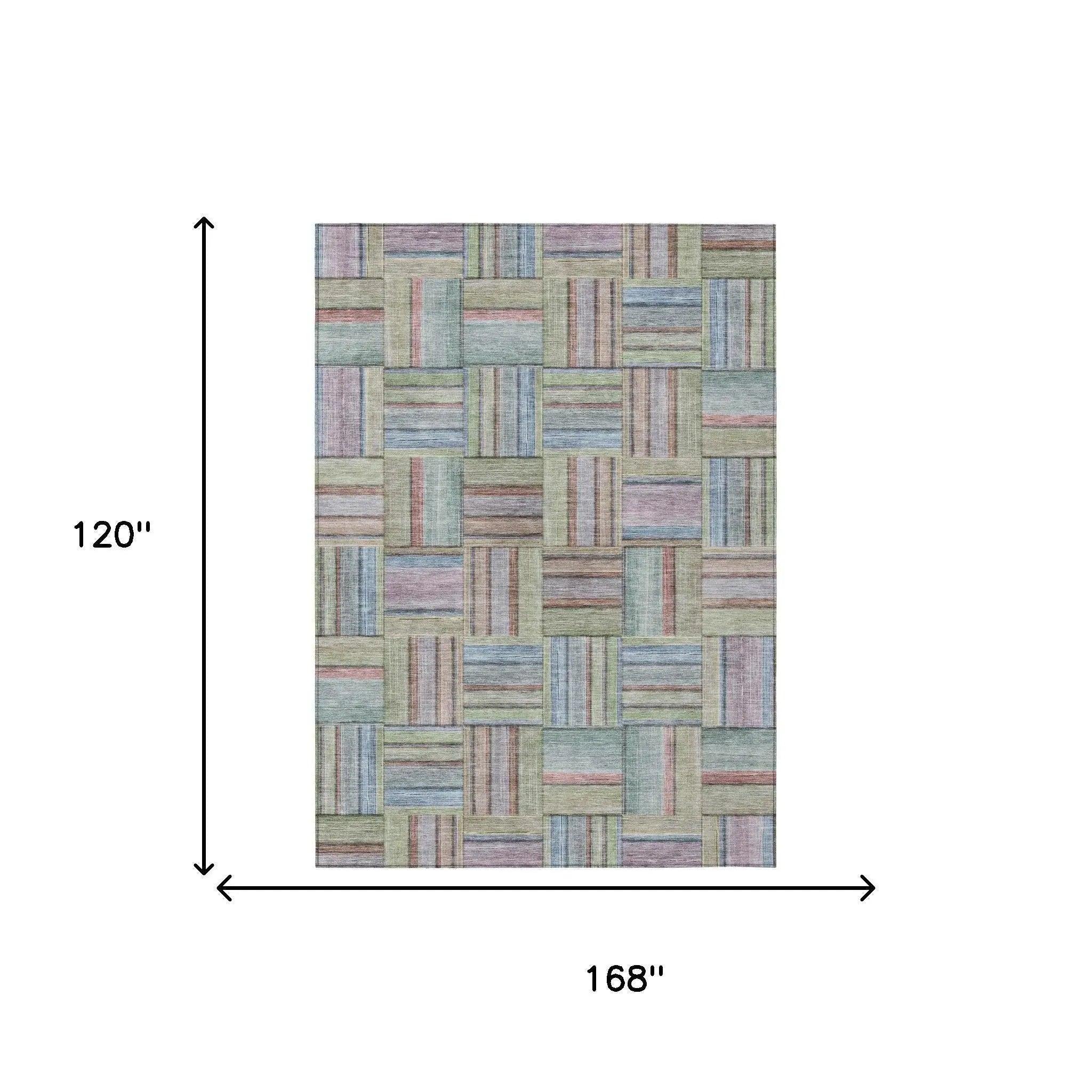 10' X 14' Green And Beige Geometric Washable Indoor Outdoor Area Rug Homeroots Outdoor