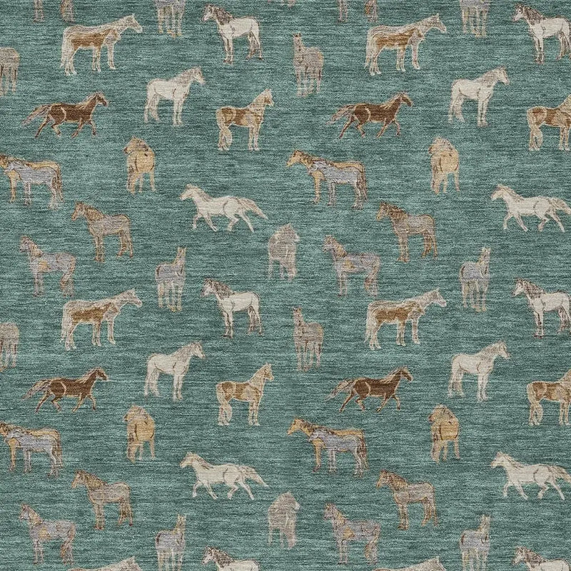 10' X 14' Green And Beige Horse Washable Indoor Outdoor Area Rug Homeroots Outdoor