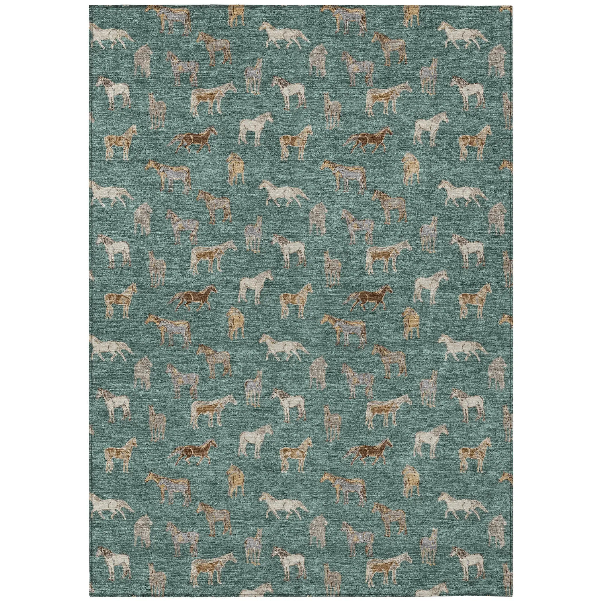 10' X 14' Green And Beige Horse Washable Indoor Outdoor Area Rug Homeroots Outdoor