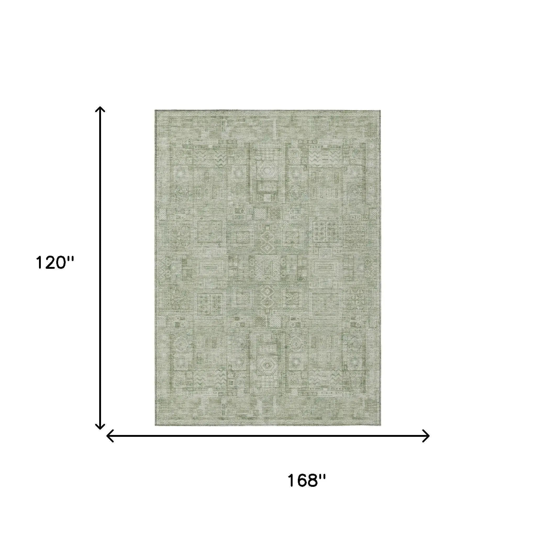 10' X 14' Green And Beige Oriental Washable Indoor Outdoor Area Rug Homeroots Outdoor