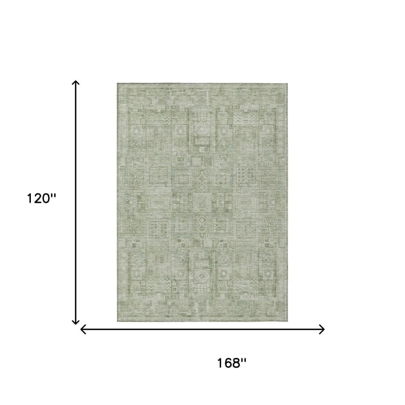 10' X 14' Green And Beige Oriental Washable Indoor Outdoor Area Rug Homeroots Outdoor