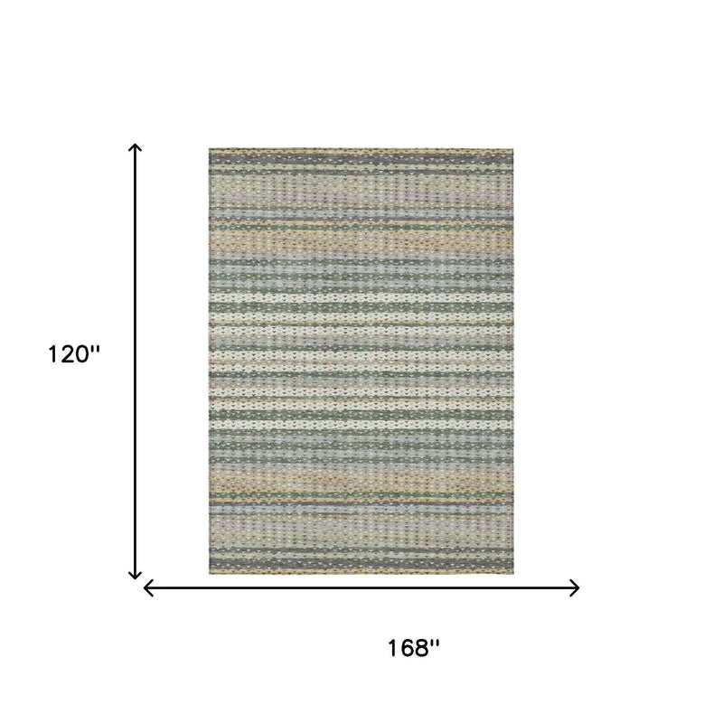 10' X 14' Green And Beige Striped Washable Indoor Outdoor Area Rug Homeroots Outdoor