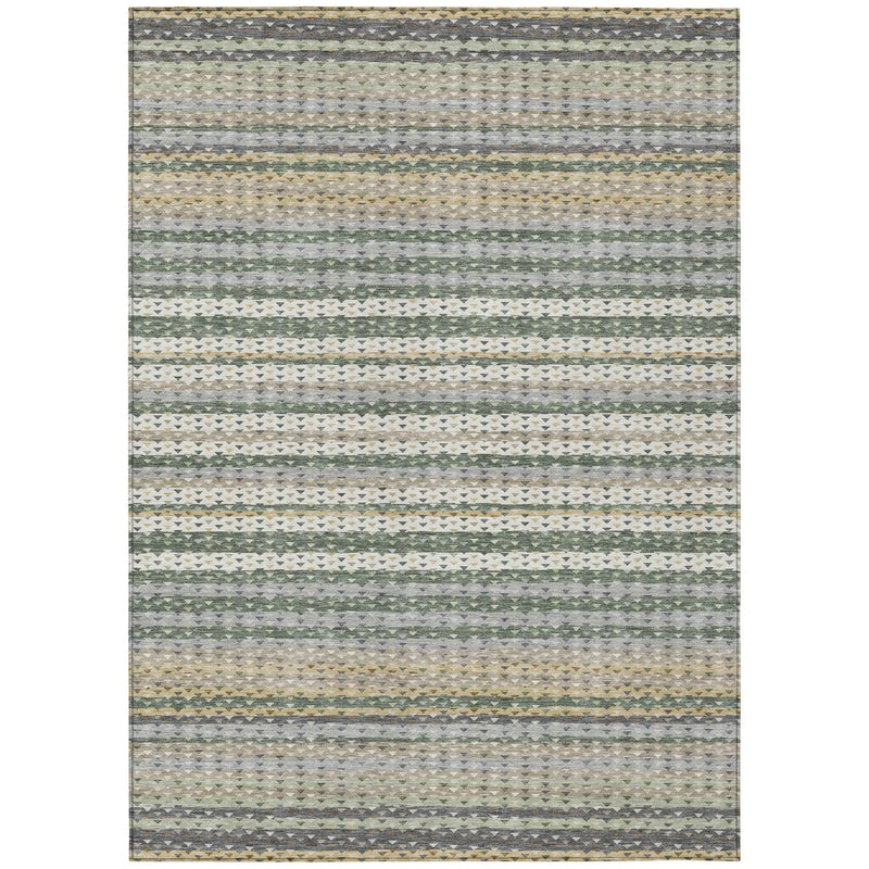10' X 14' Green And Beige Striped Washable Indoor Outdoor Area Rug Homeroots Outdoor