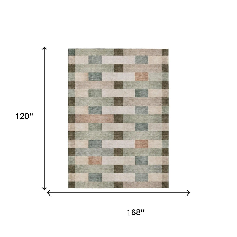 10' X 14' Green And Beige Striped Washable Indoor Outdoor Area Rug Homeroots Outdoor