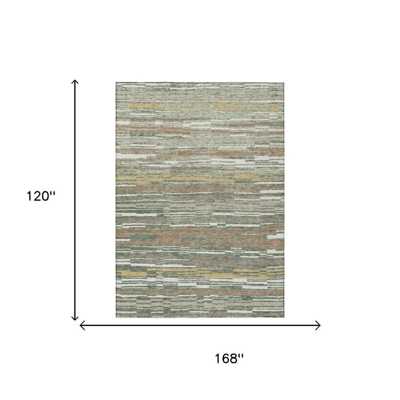 10' X 14' Green And Beige Striped Washable Indoor Outdoor Area Rug Homeroots Outdoor