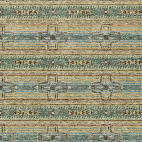 10' X 14' Green And Beige Tribal Washable Indoor Outdoor Area Rug Homeroots Outdoor