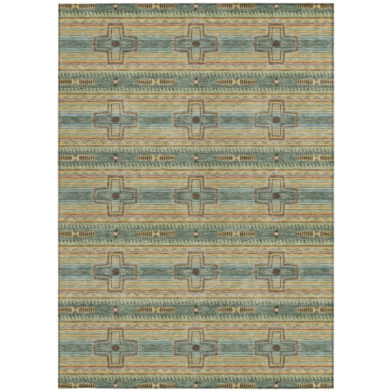 10' X 14' Green And Beige Tribal Washable Indoor Outdoor Area Rug Homeroots Outdoor