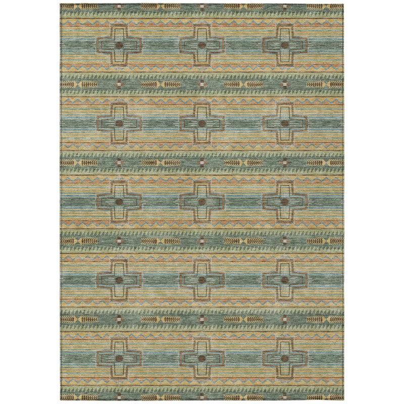 10' X 14' Green And Beige Tribal Washable Indoor Outdoor Area Rug Homeroots Outdoor