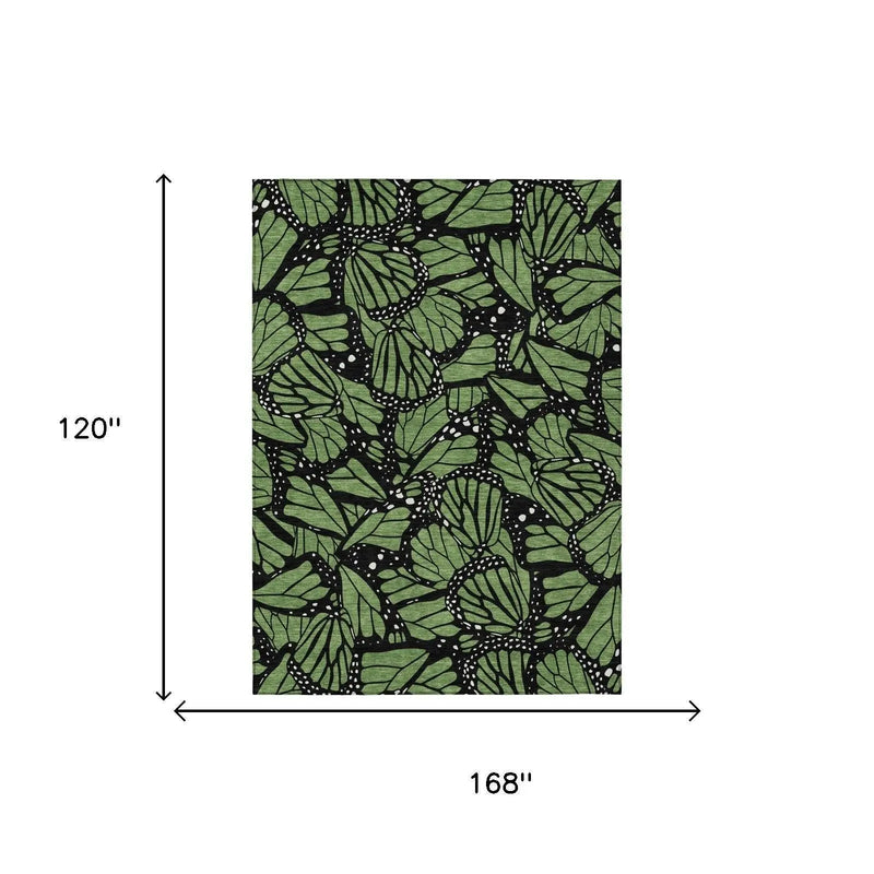 10' X 14' Green And Black Animal Print Washable Indoor Outdoor Area Rug Homeroots Outdoor