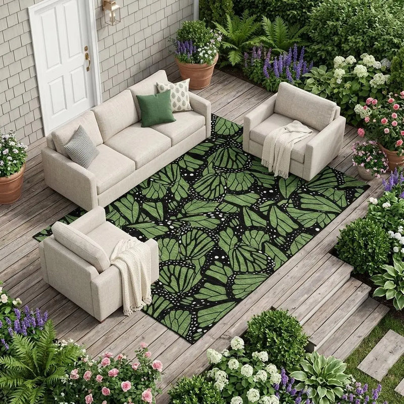 10' X 14' Green And Black Animal Print Washable Indoor Outdoor Area Rug Homeroots Outdoor