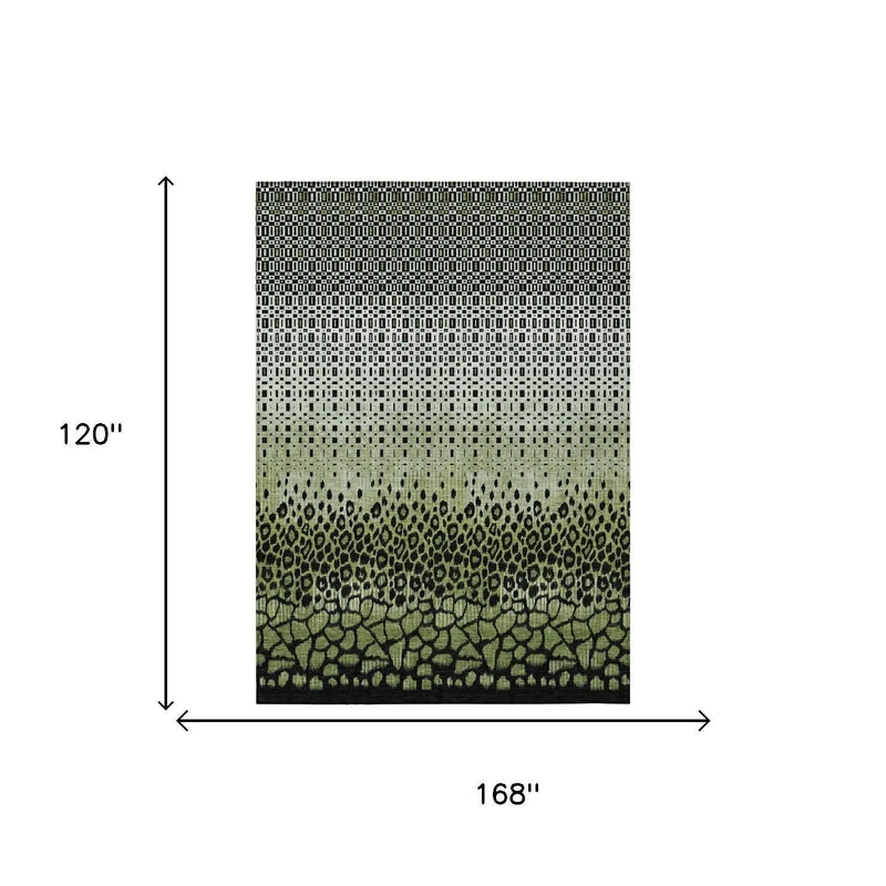 10' X 14' Green And Black Geometric Washable Indoor Outdoor Area Rug Homeroots Outdoor