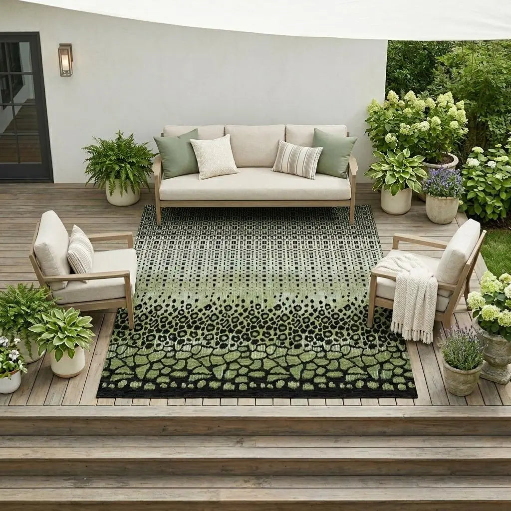 10' X 14' Green And Black Geometric Washable Indoor Outdoor Area Rug Homeroots Outdoor