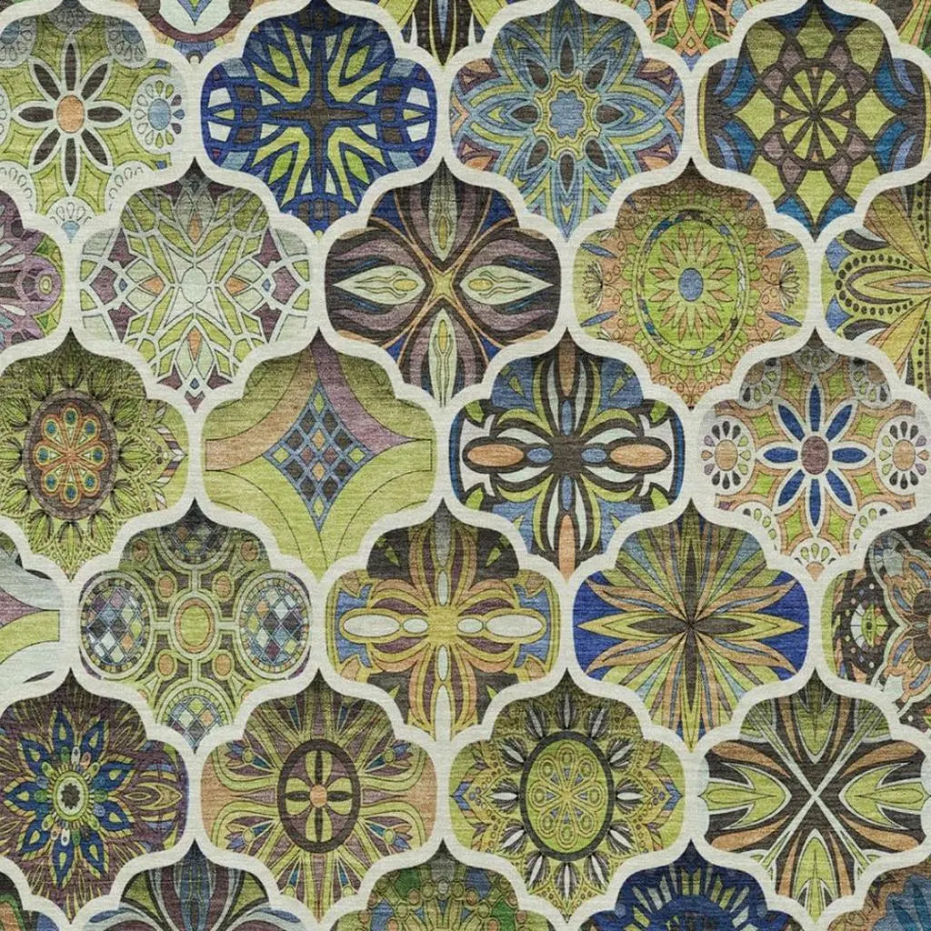 10' X 14' Green And Blue Ogee Washable Indoor Outdoor Area Rug Homeroots Outdoor