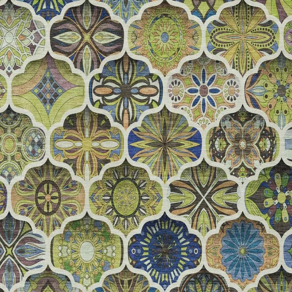 10' X 14' Green And Blue Ogee Washable Indoor Outdoor Area Rug Homeroots Outdoor