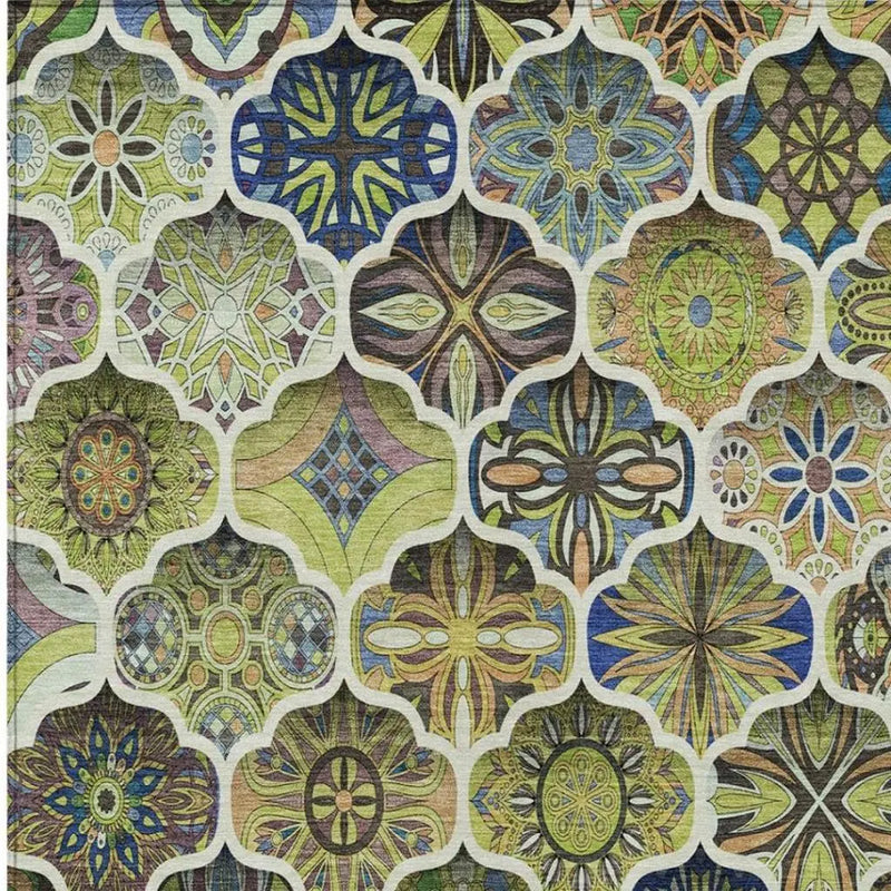 10' X 14' Green And Blue Ogee Washable Indoor Outdoor Area Rug Homeroots Outdoor
