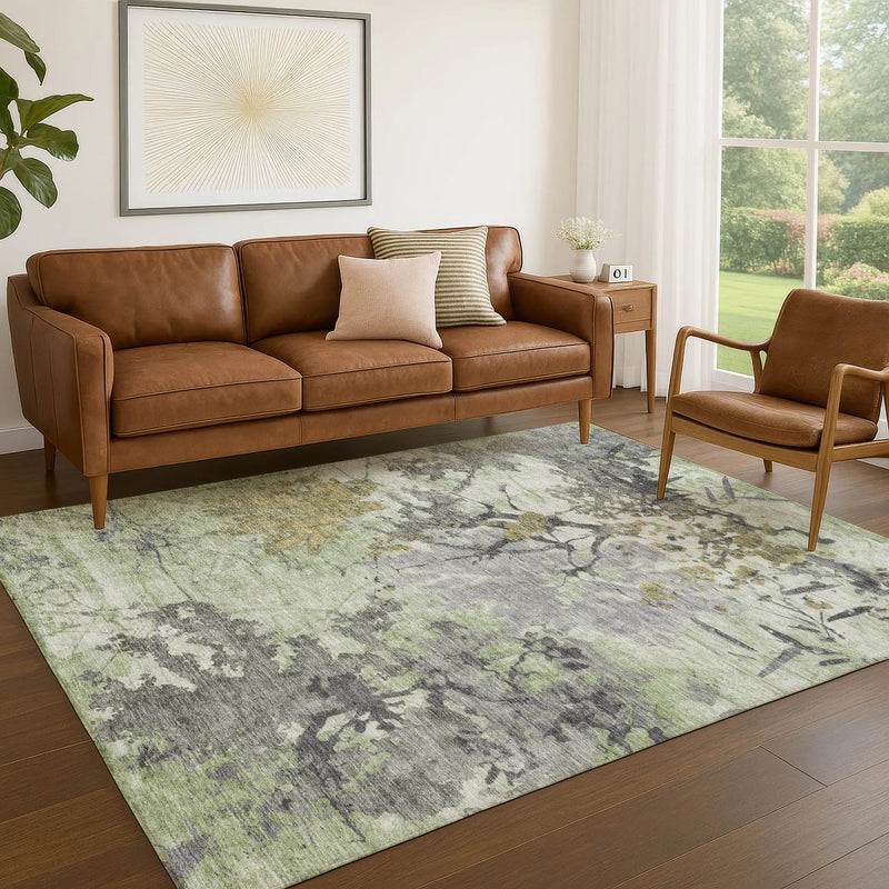 10' X 14' Green And Brown Abstract Washable Indoor Outdoor Area Rug Homeroots Outdoor