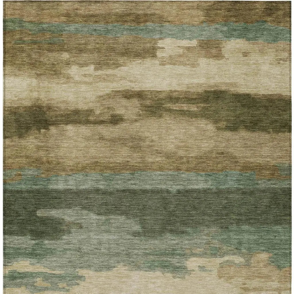 10' X 14' Green And Brown Abstract Washable Indoor Outdoor Area Rug Homeroots Outdoor
