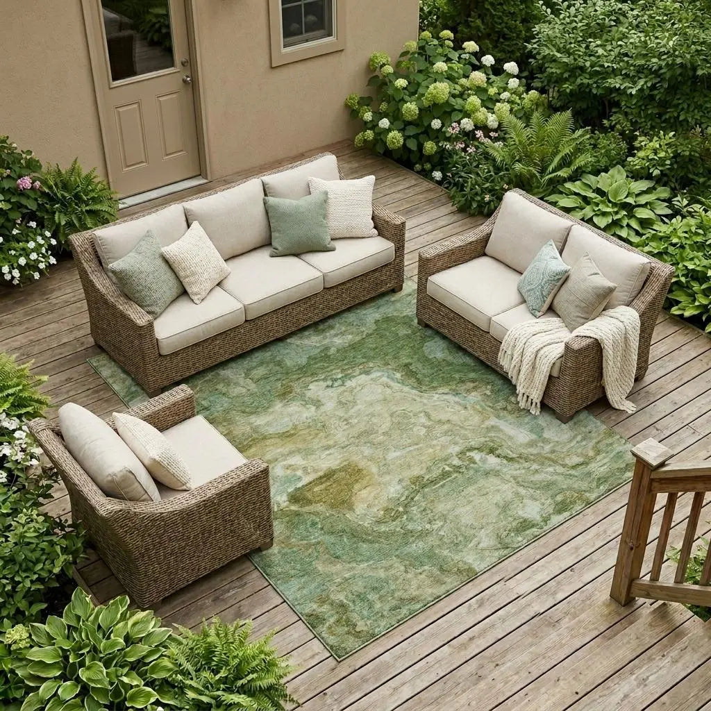 10' X 14' Green And Brown Abstract Washable Indoor Outdoor Area Rug Homeroots Outdoor