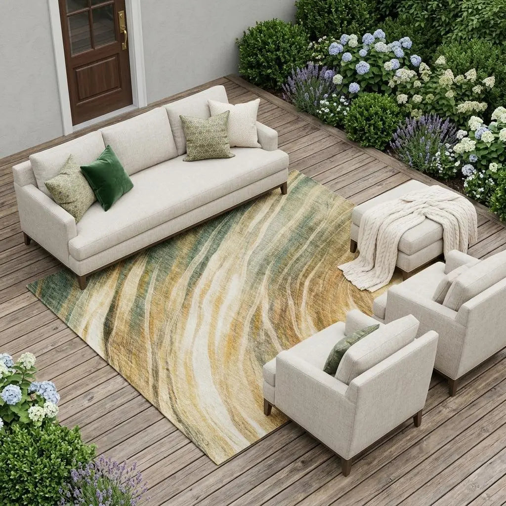 10' X 14' Green And Brown Abstract Washable Indoor Outdoor Area Rug Homeroots Outdoor