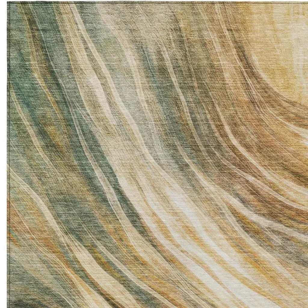 10' X 14' Green And Brown Abstract Washable Indoor Outdoor Area Rug Homeroots Outdoor