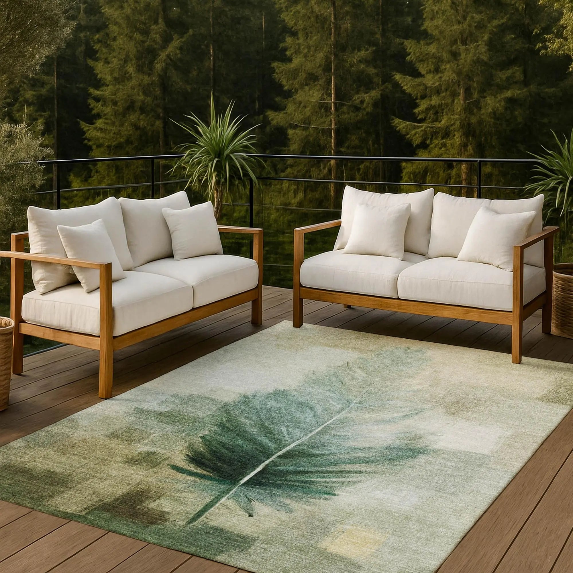 10' X 14' Green And Brown Botanical Leaves Washable Indoor Outdoor Area Rug Homeroots Outdoor