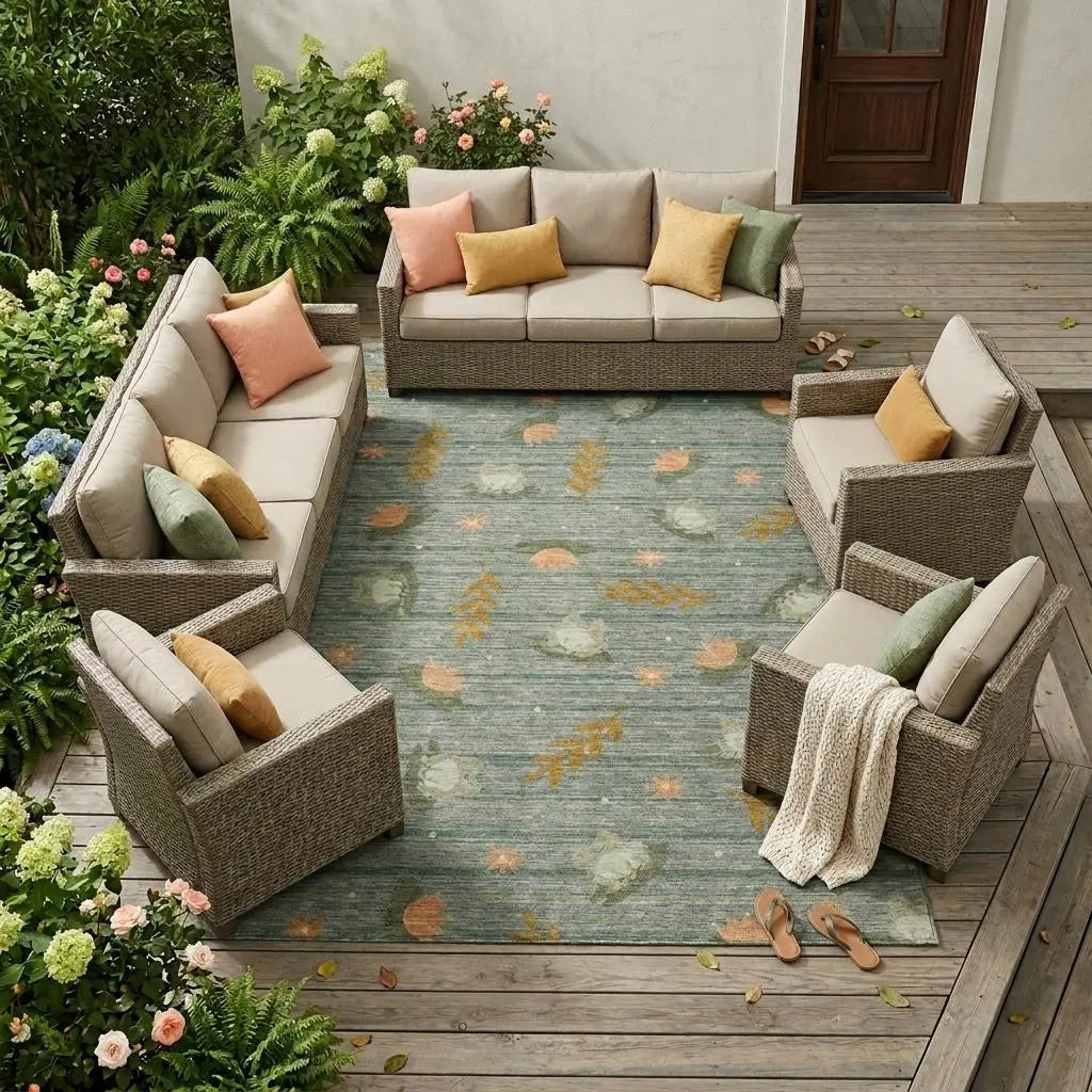 10' X 14' Green And Brown Botanical Leaves Washable Indoor Outdoor Area Rug Homeroots Outdoor