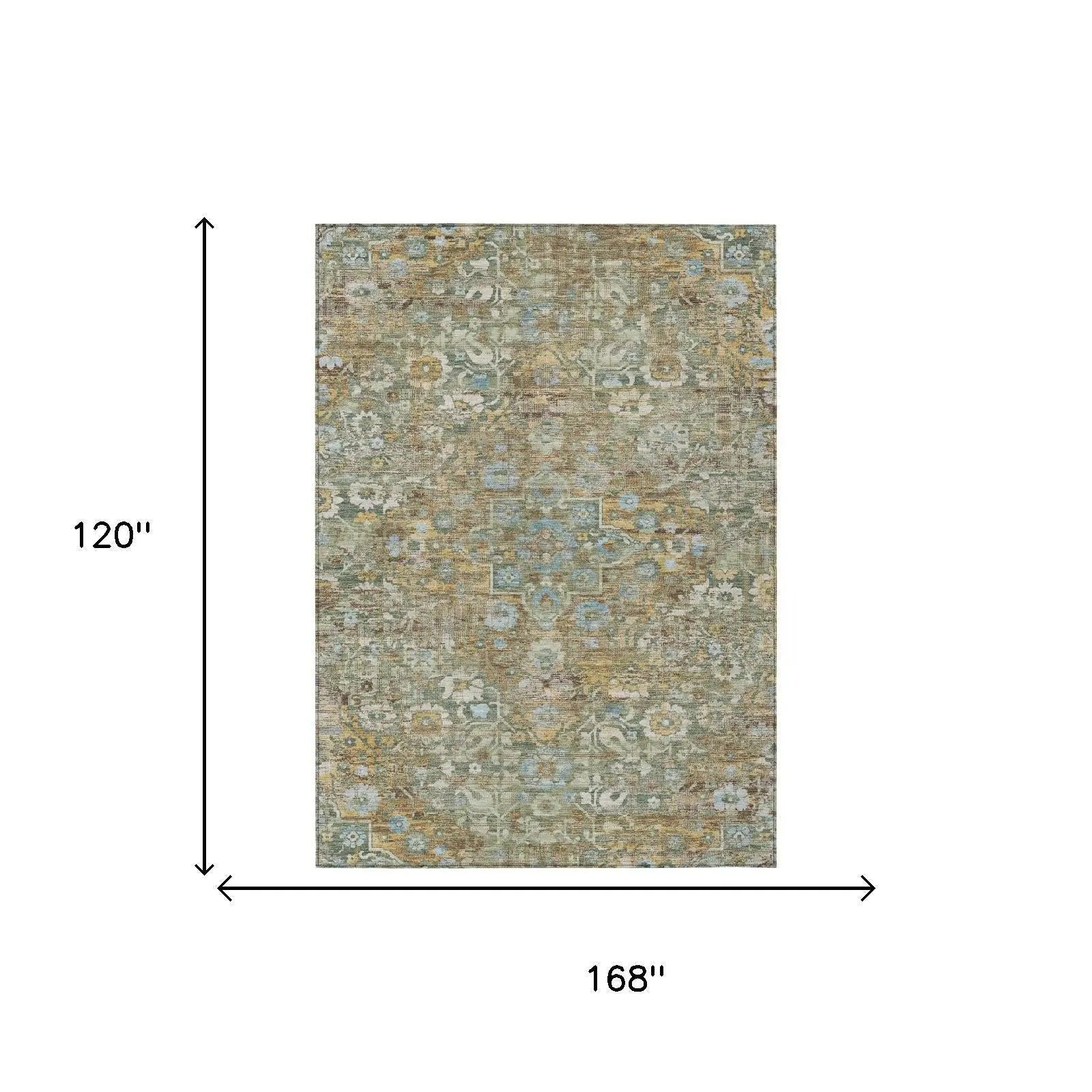 10' X 14' Green And Brown Floral Medallion Washable Indoor Outdoor Area Rug Homeroots Outdoor