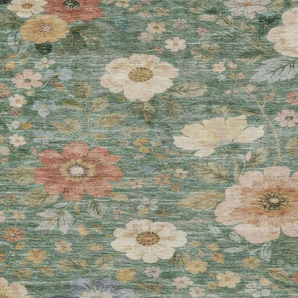 10' X 14' Green And Brown Floral Washable Indoor Outdoor Area Rug Homeroots Outdoor