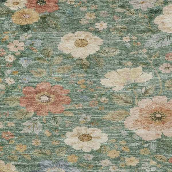 10' X 14' Green And Brown Floral Washable Indoor Outdoor Area Rug Homeroots Outdoor