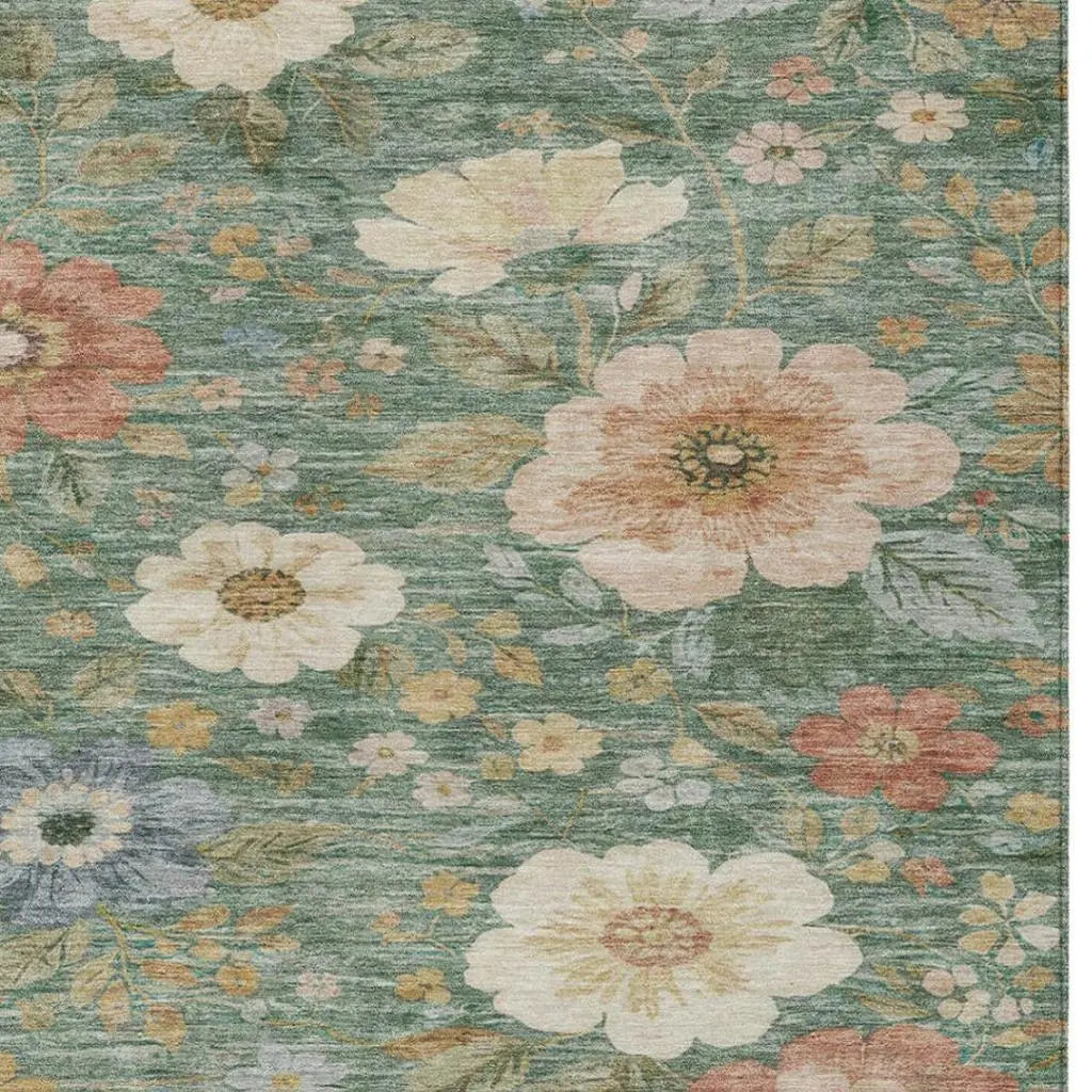 10' X 14' Green And Brown Floral Washable Indoor Outdoor Area Rug Homeroots Outdoor